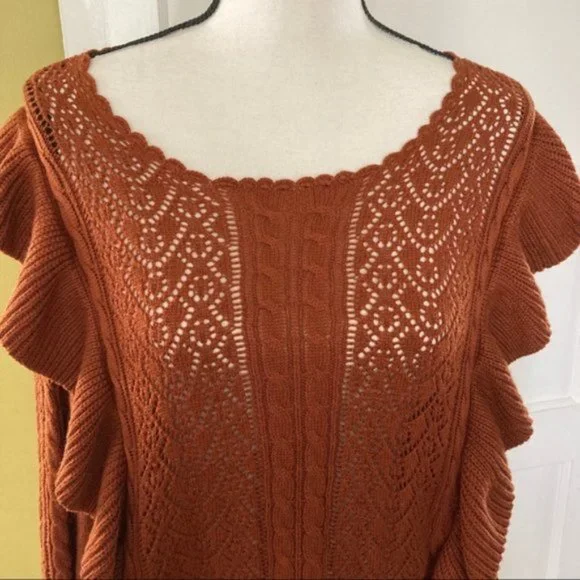 Chelsea & Violet Rust Ruffle Pointelle Sweater L - Picture 5 of 11